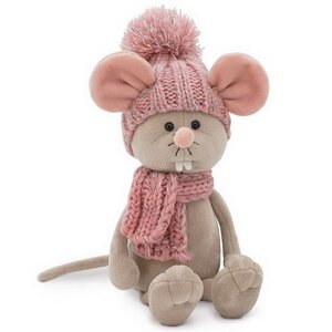 Мягкая игрушка Мася Мышь 20 см в розовом шарфике и шапочке