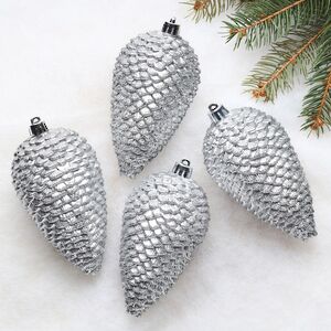 Елочная игрушка Шишка заснеженная 12*7 см серебряная, 4 шт, пластик