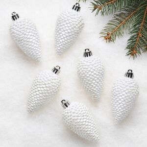 Елочная игрушка Шишка Alto - Морозный белый 8 см, 6 шт, пластик