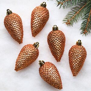 Елочная игрушка Шишка Alto - Янтарная 8 см, 6 шт, пластик