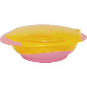 Тарелка с крышкой, антискользящее дно, желтый с розовым Lubby фото 1