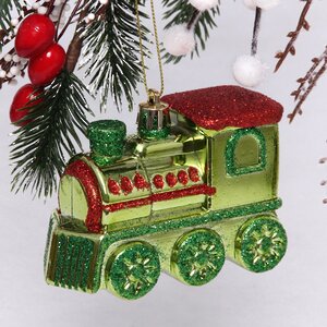 Елочная игрушка Паровозик - Сказочное Путешествие 10 см, зеленая, подвеска Serpantin фото 1