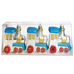 Елочная игрушка Паровозик 7 см серебряный 3 шт, подвеска Новогодняя Сказка фото 1