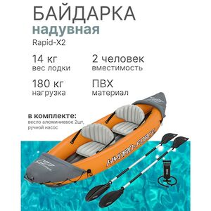 Надувная байдарка Rapid-X2 двухместная 321*100 см + насос и весла Bestway фото 2