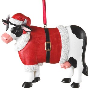 Елочная игрушка Корова Меделин Булл 10 см в рождественской шубке, подвеска Kurts Adler фото 1