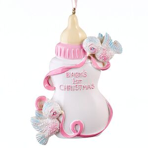 Именная елочная игрушка Baby Christmas: Бутылочка 10 см розовая