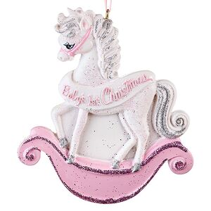 Именная елочная игрушка Baby Christmas: Лошадка 11 см розовая, подвеска
