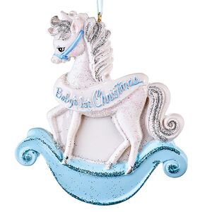 Именная елочная игрушка Baby Christmas: Лошадка 11 см голубая, подвеска