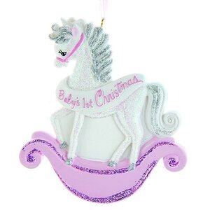 Именная елочная игрушка Baby Christmas: Лошадка 11 см розовая, подвеска Kurts Adler фото 1