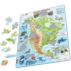 Пазл Карты и Континенты - Северная Америка с животными, 66 элементов, 36*28 см LARSEN фото 2