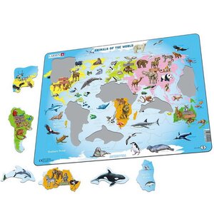 Пазл Карты и Континенты - Карта мира: В мире животных, 28 элементов, 36*28 см LARSEN фото 2