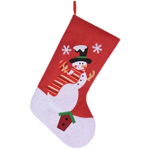 Новогодний носок Веселый Снеговик 45 см красный