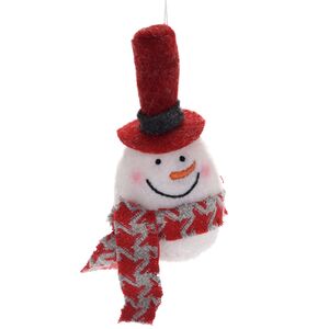 Елочная игрушка Снеговик в красном цилиндре 16 см, подвеска