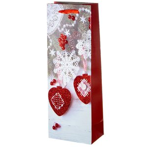 Пакет под бутылку Новогодний Кантри: Сердечки и снежинки