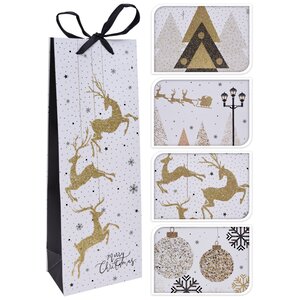 Пакет для бутылки Merry Christmas - Шары и Снежинки 36*13 см