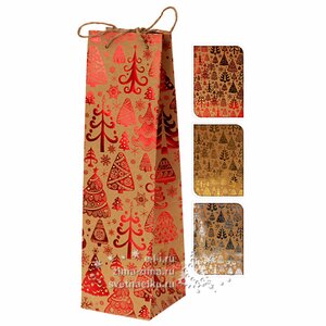 Пакет подарочный для бутылки  "В лесу родилась елочка", 35*10*10 см Koopman фото 1