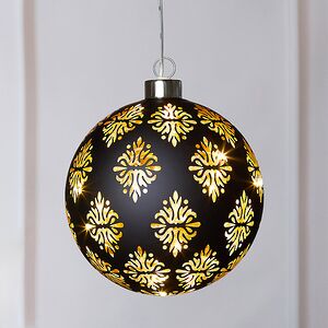 Светящийся елочный шар Гримм 12 см, теплые белые LED, на батарейках