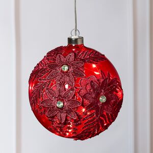 Светящийся елочный шар Gelemary 15 см, 30 теплых белых LED ламп, рубиновый, на батарейках, стекло