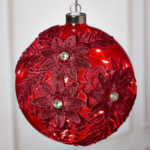 Светящийся елочный шар Gelemary 15 см, 30 теплых белых LED ламп, рубиновый, на батарейках, стекло Koopman (Купман) фото 3