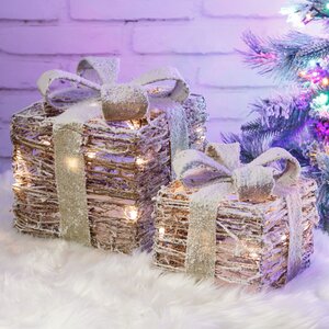 Набор светящихся подарков под елку Snow Gifts 18-24 см, 2 шт, теплые белые LED, на батарейках