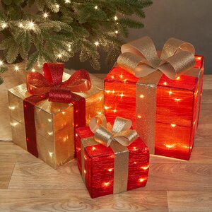 Светящиеся подарки под елку Barrois Red 17-28 см, 3 шт, 90 теплых белых LED, таймер, на батарейках Koopman фото 1