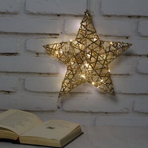 Светодиодная фигура Звезда Дженарро - Golden Gloss 30 см, 20 теплых белых LED ламп, на батарейках, IP20 Koopman фото 2