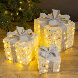 Светящиеся подарки под елку Woodwart 17-30 см, 3 шт, теплые белые LED лампы, таймер, на батарейках Koopman фото 1