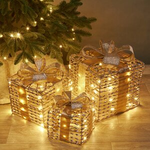 Светящиеся подарки под елку Woodybrook - Champagne Scroll 17-30 см, 3 шт, теплые белые LED лампы, таймер, на батарейках, IP20 Koopman фото 1