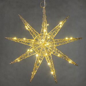 Светодиодная звезда Монтелло Голден 30 см, 30 теплых белых LED, таймер, на батарейках Koopman фото 1