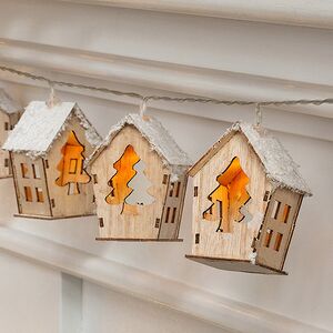 Светодиодная гирлянда на батарейках Домики Норвуд  - Елочки 1.30 м, 10 теплых белых LED ламп Koopman фото 2