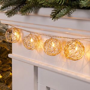 Светодиодная гирлянда на батарейках Шарики Gold Carmone 1.65 м, 10 теплых белых LED ламп, прозрачный ПВХ, IP20