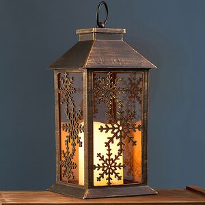 Декоративный фонарик со свечой Lateron: Снежинки 28 см, на батарейках, таймер