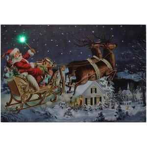 Светодиодная картина с музыкой Санта на волшебных санях 60*40 см с оптоволоконной и LED подсветкой, на батарейках Peha фото 1