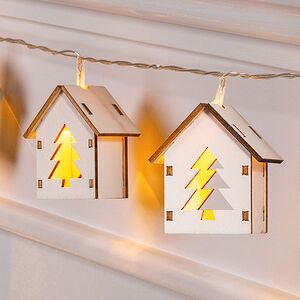 Светодиодная гирлянда Домики Фарелл - Елочки 1.7 м, 10 теплых белых LED ламп, на батарейках, прозрачный ПВХ, IP20 Koopman фото 2