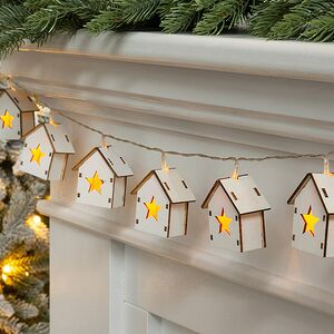 Светодиодная гирлянда Домики Фарелл - Звезды 1.33 м, 10 теплых белых LED ламп, на батарейках, прозрачный ПВХ, IP20