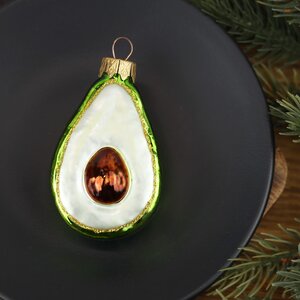 Стеклянная елочная игрушка Авокадо 9 см зеленое, подвеска Коломеев фото 5