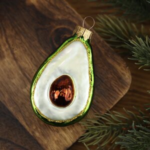 Стеклянная елочная игрушка Зеленое Авокадо 9 см, подвеска Коломеев фото 5