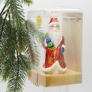 Стеклянная ёлочная игрушка Дед Мороз с мешком подарков 12 см, подвеска Коломеев фото 2