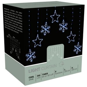 Светодиодная гирлянда бахрома Звезды и Снежинки 2*2 м, 266 холодных белых микро LED ламп, контроллер, таймер, IP44 Koopman фото 1