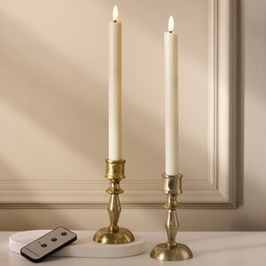 Столовая светодиодная свеча с имитацией пламени Таис 25 см слоновая кость, 2 шт с пультом, таймер, на батарейках