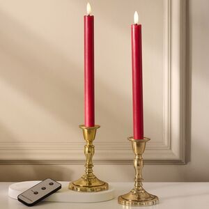Столовая светодиодная свеча с имитацией пламени Sunrise 25 см красная, 2 шт с пультом, таймер, на батарейках