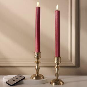 Столовая светодиодная свеча с имитацией пламени Softness 25 см бордовая, 2 шт с пультом, таймер, на батарейках