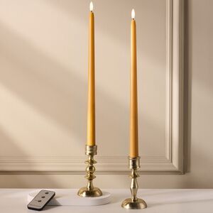 Столовая светодиодная свеча с имитацией пламени Romance 38 см желтая, 2 шт с пультом, таймер, на батарейках