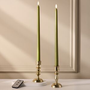 Столовая светодиодная свеча с имитацией пламени Романтика 38 см оливковая, 2 шт с пультом, таймер, на батарейках