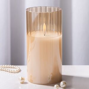 Светодиодная свеча с имитацией пламени Тотнес 15 см янтарная, стекло, на батарейках, таймер