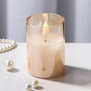 Светодиодная свеча с имитацией пламени Матфен 7 см янтарная, стекло, на батарейках, таймер