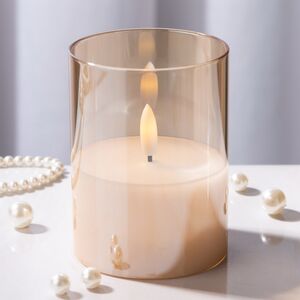 Светодиодная свеча с имитацией пламени Матфен 10 см янтарная, стекло, на батарейках, таймер