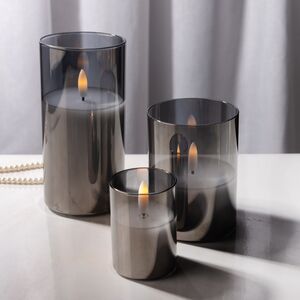 Светодиодная свеча с имитацией пламени Матфен дымчатая, стекло, на батарейках, таймер