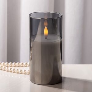 Светодиодная свеча с имитацией пламени Матфен 15 см дымчатая, стекло, на батарейках, таймер