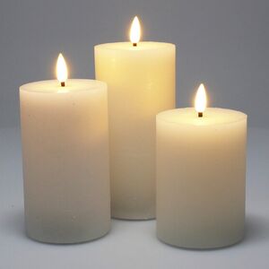 Набор светодиодных восковых свечей Rustic 10-15 см белый, мерцающее пламя, 3 шт, на батарейках, таймер Koopman фото 1